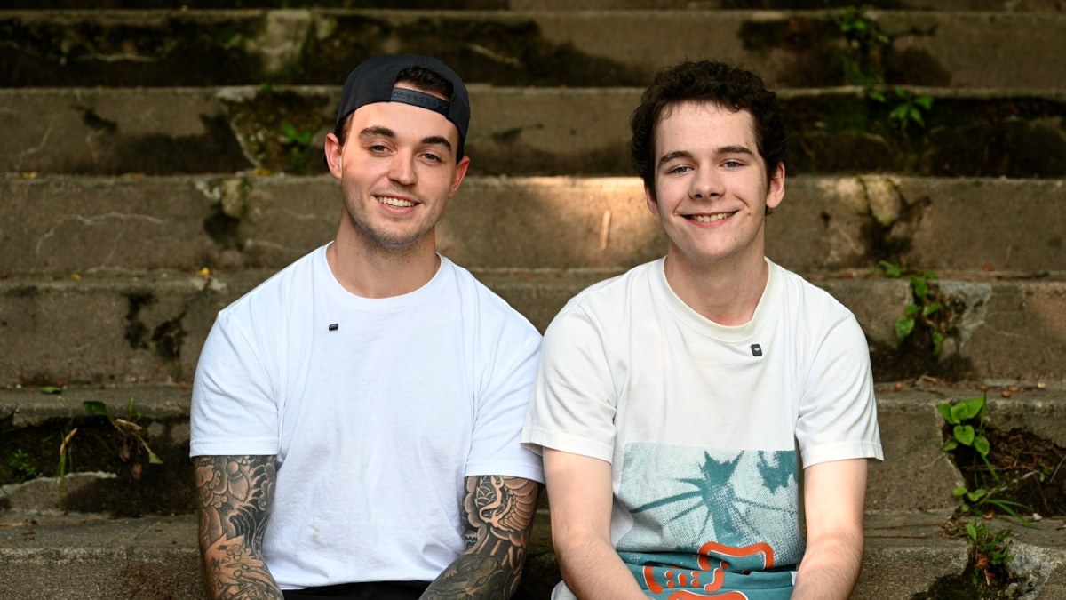 Big Brother Caleb with Little Brother Adam in a video interview